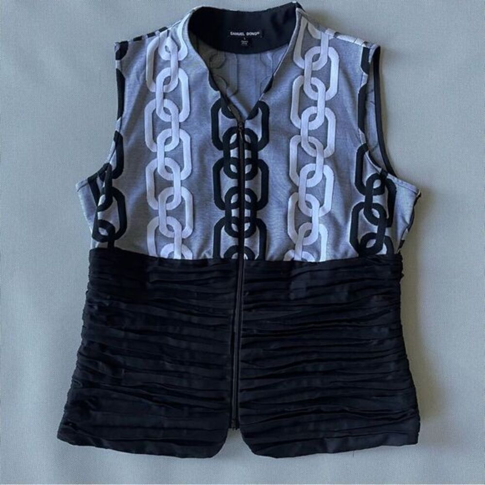 Samuel Dong Designer Zippered Vest Stretch Blouse Top Women’s Size Large